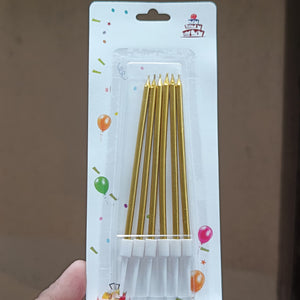 3mm Metallic Straight Birthday Cake Candles with Holders | Pack of 6