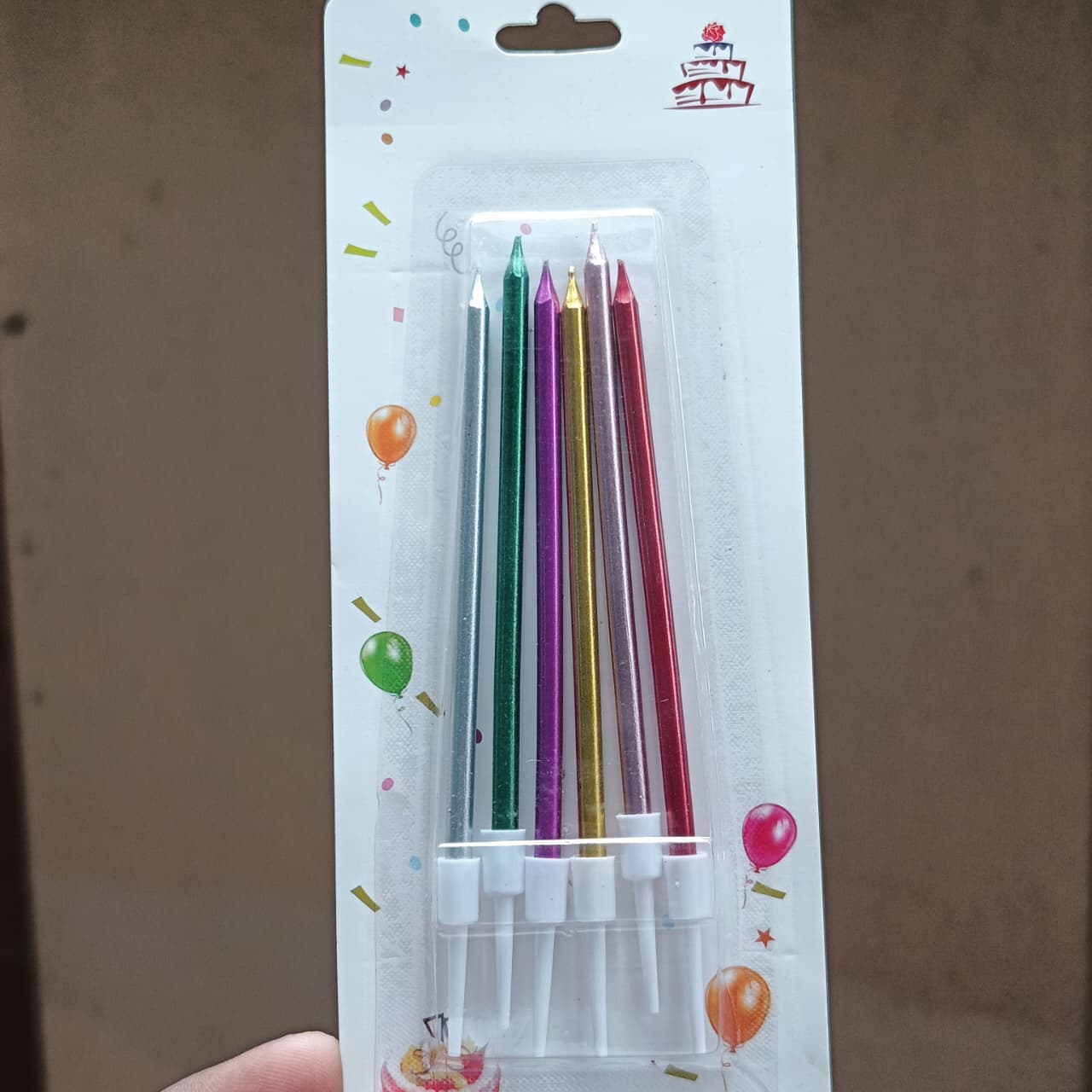 3mm Metallic Straight Birthday Cake Candles with Holders | Pack of 6