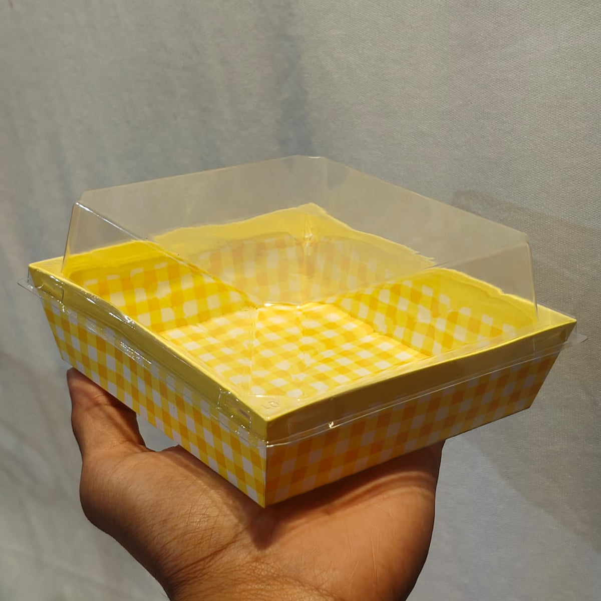 Grid pattern Clear Lid Dessert Box for Cakes, Cookies & Bakery Packaging | Pack of 50