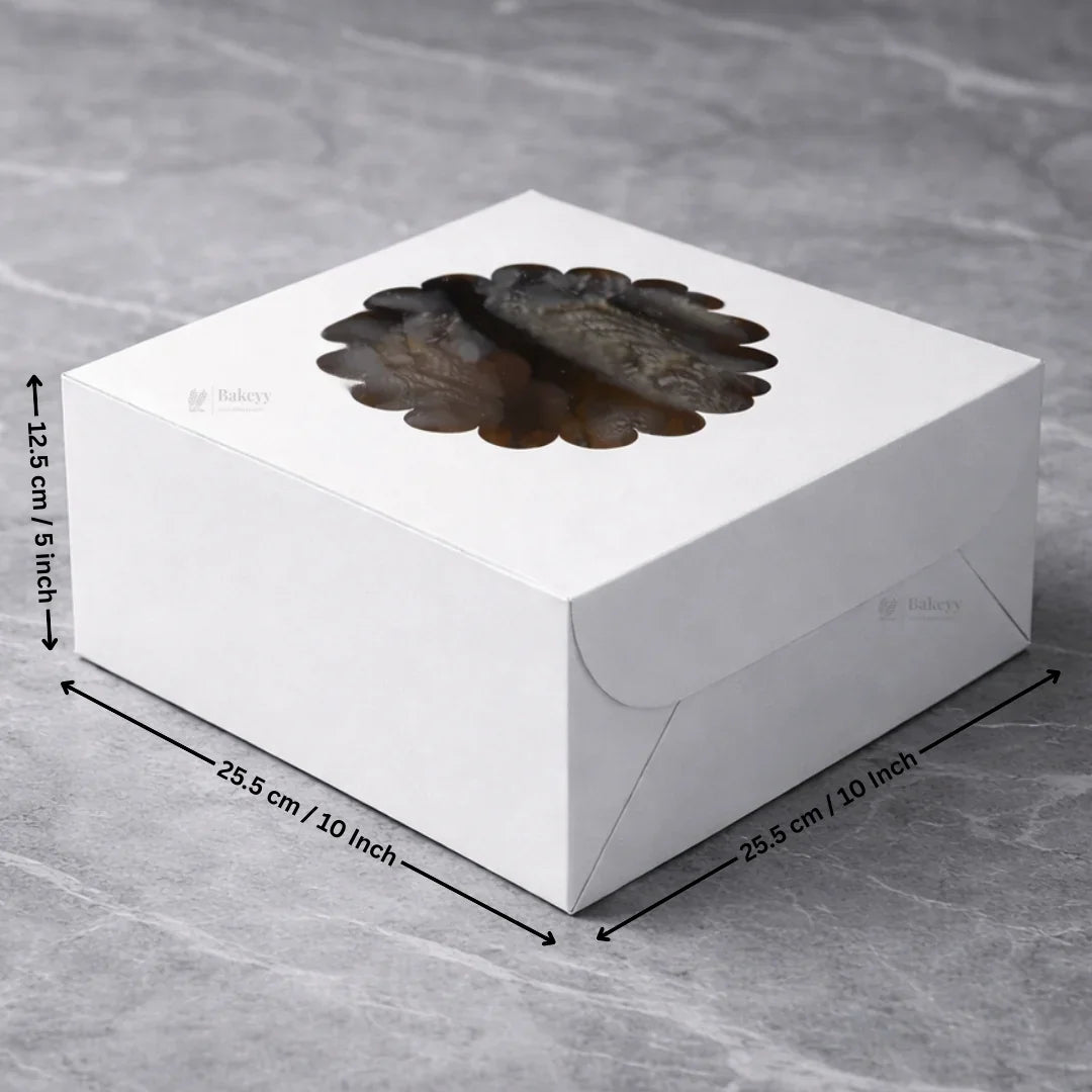 5 Inch Height | White Cake Box with Flower Window Top | Multiple Sizes Available | Pack of 25