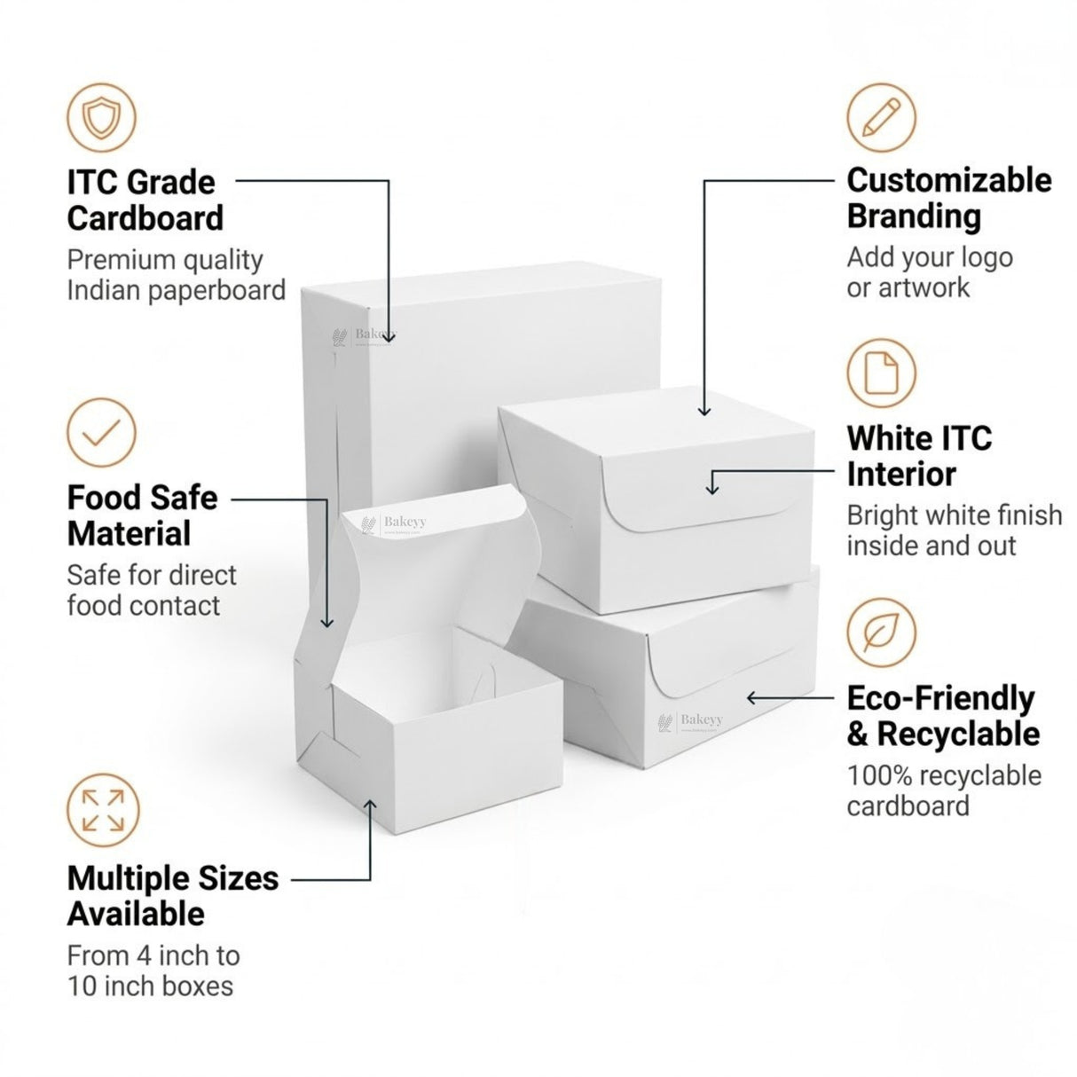 White Cake Box with ITC Back | Sturdy Cake Packaging Box | Multiple Sizes Available | Pack of 25