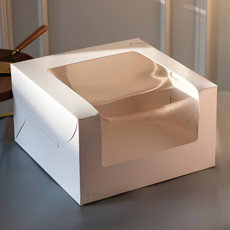 White Paper Cake Box with Transparent Window | Premium Bakery Packaging Box for Cakes & Desserts | Pack of 25