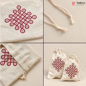 Coral Kolam Print Cotton Drawstring Potli Bag | Pack of 10