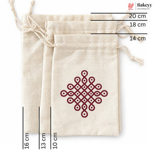 Kora Cotton Kolam Print Drawstring Potli Bag | Pack of 10