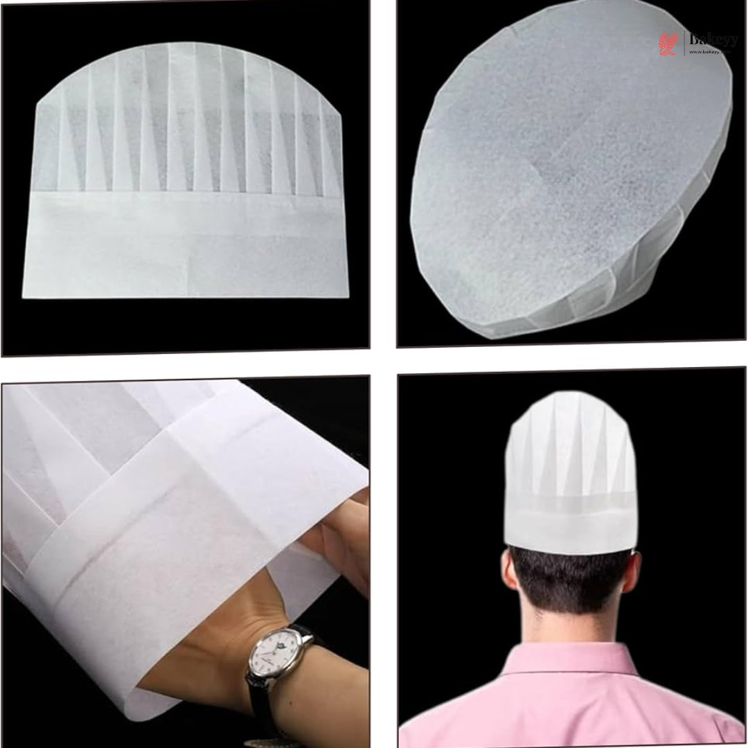 White chef's hat shown from multiple angles on a black background