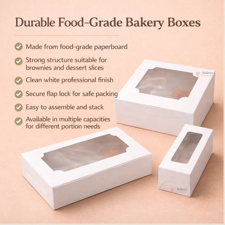 White Brownie Boxes | Food-Grade Paperboard | Multiple Capacities Available | Pack of 25