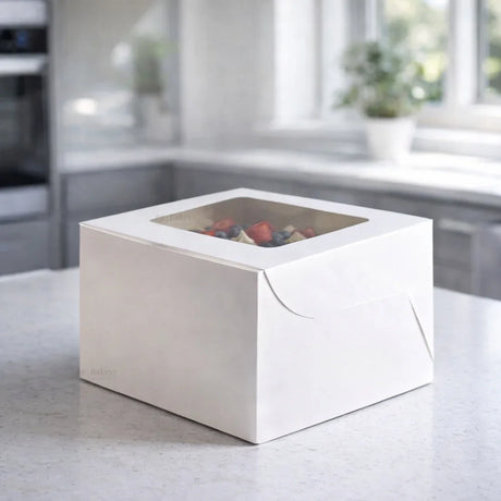5 Inch Height | White Cake Box ITC Quality | Square Shape Top window | Pack Of 25 - Bakeyy.com - India - 5 Inch Height | White Cake Box ITC Quality | Square Shape Top window | Pack Of 25 - 7x7x5 Inch 450.00