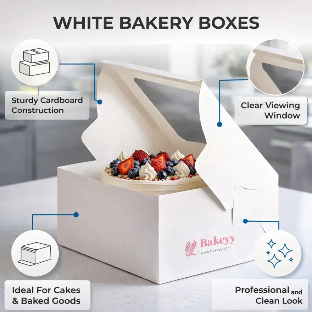 White Cake Box With Square Shape Top Window ITC Quality | Pack Of 25