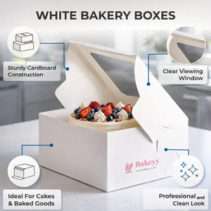 White Cake Box With Square Shape Top Window ITC Quality | Pack Of 25