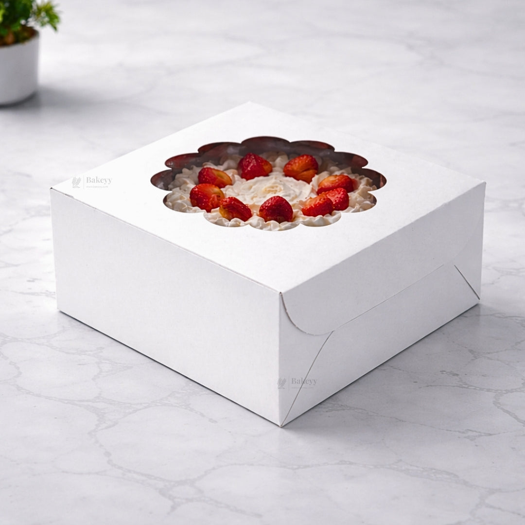 5 Inch Height | White Cake Box with Flower Window Top | Multiple Sizes Available | Pack of 25