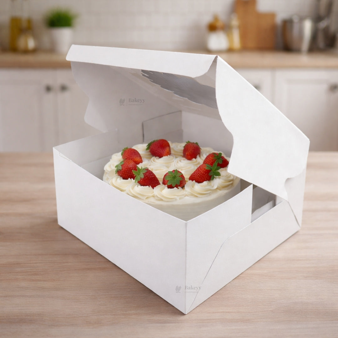 5 Inch Height | White Cake Box with Flower Window Top | Multiple Sizes Available | Pack of 25