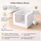 White Cake Box with L-Shape Window | 8 Inch Height | 2 Sizes Available | Tall Cake & Dessert Packaging | Pack of 25