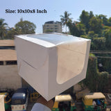 White Cake Box with L-Shape Window | 8 Inch Height | 2 Sizes Available | Tall Cake & Dessert Packaging | Pack of 25