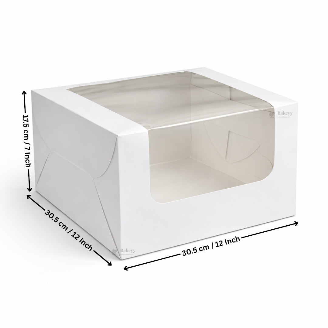 12x12x7 Inch White Paper Cake Box with Transparent Window | Premium Bakery Packaging Box for Cakes & Desserts | Pack of 25