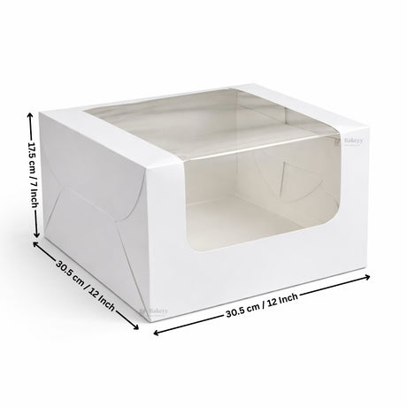 12x12x7 Inch White Paper Cake Box with Transparent Window | Premium Bakery Packaging Box for Cakes & Desserts | Pack of 25