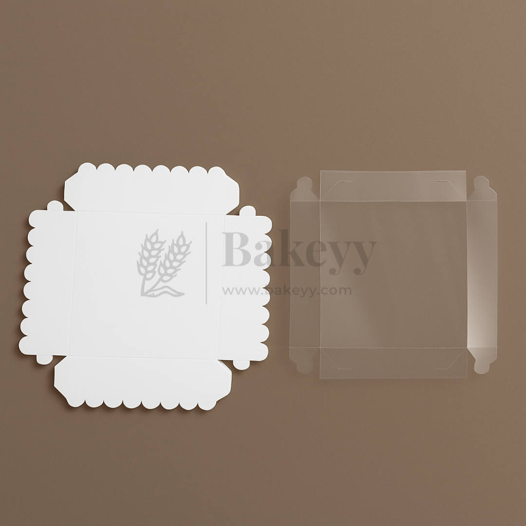 White scalloped-edged card with a wheat logo and 'Bakey' branding on a brown background.
