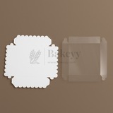 White scalloped-edged card with a wheat logo and 'Bakey' branding on a brown background.