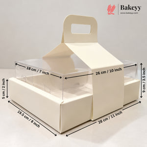 White Double Wall Hamper Box Dessert & Pastry Packaging with Transparent Lid & Handle | Pack of 10