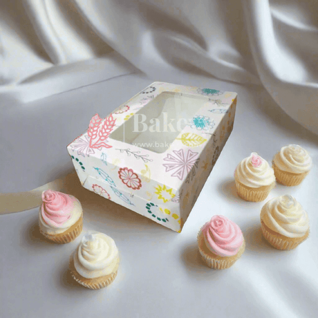 6 Cavity Cupcake Box Floral Print | Pack Of 10 | White Color - Bakeyy.com - India - 6 Cavity Cupcake Box Floral Print | Pack Of 10 | White Color - Default Title