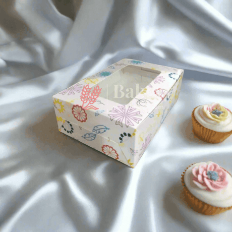 6 Cavity Cupcake Box Floral Print | Pack Of 10 | White Color - Bakeyy.com - India - 6 Cavity Cupcake Box Floral Print | Pack Of 10 | White Color - Default Title