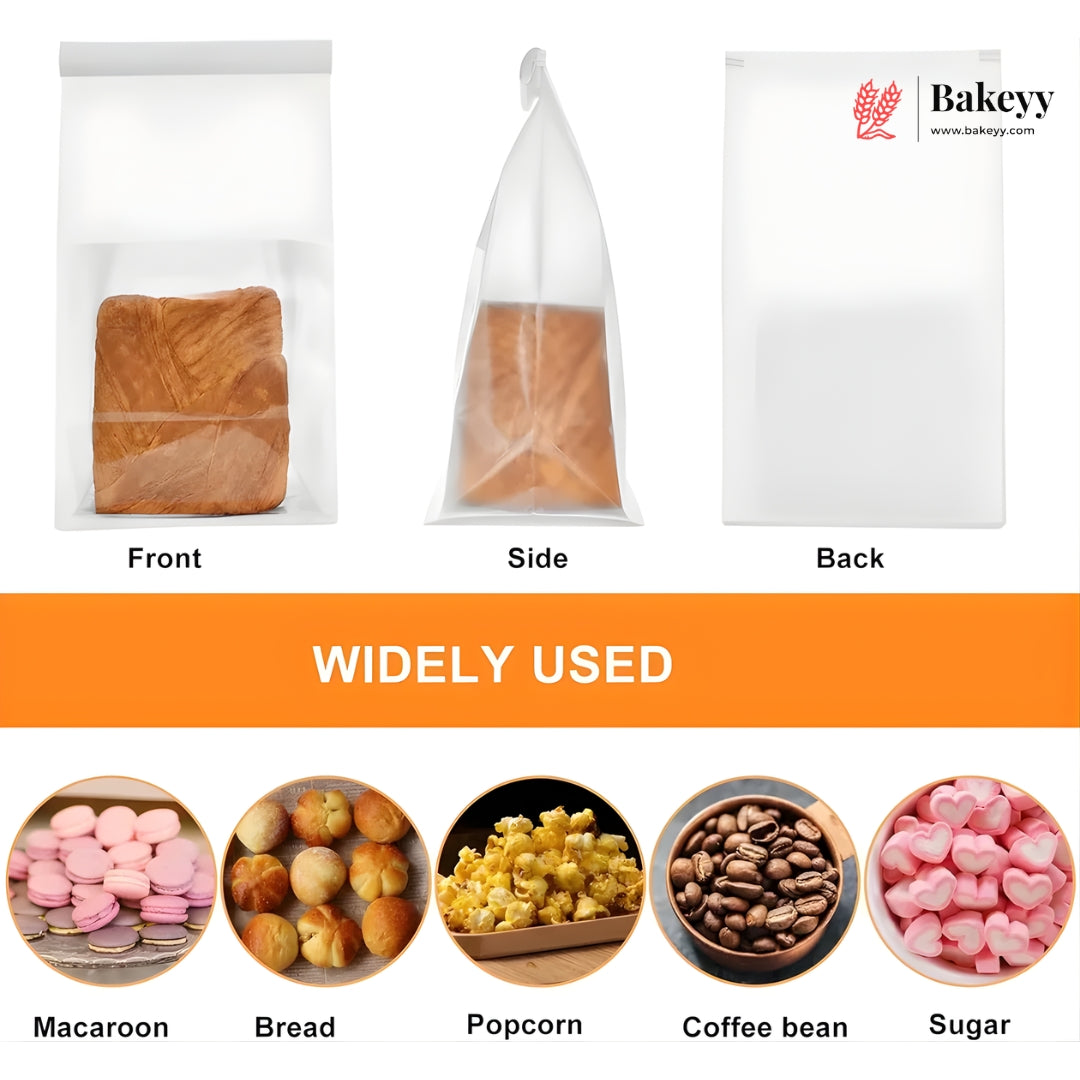 White Kraft Paper Bread Bags with Clear Window | Bakery Bags Tin Tie Tab Lock Treat Bag| Pack of 50