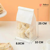 White Kraft Paper Bread Bags with Clear Window | Bakery Bags Tin Tie Tab Lock Treat Bag| Pack of 50