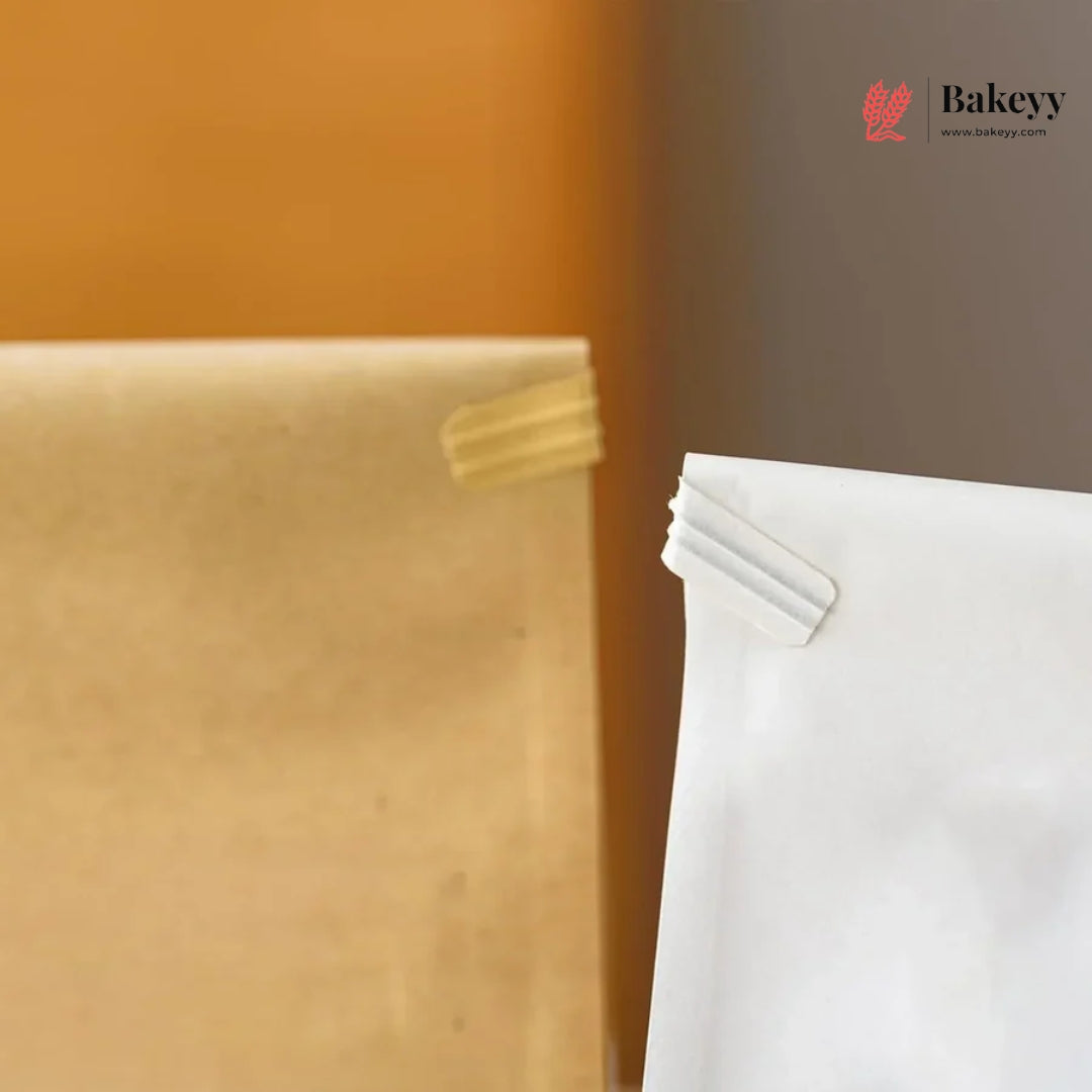 White Kraft Paper Bread Bags with Clear Window | Bakery Bags Tin Tie Tab Lock Treat Bag| Pack of 50