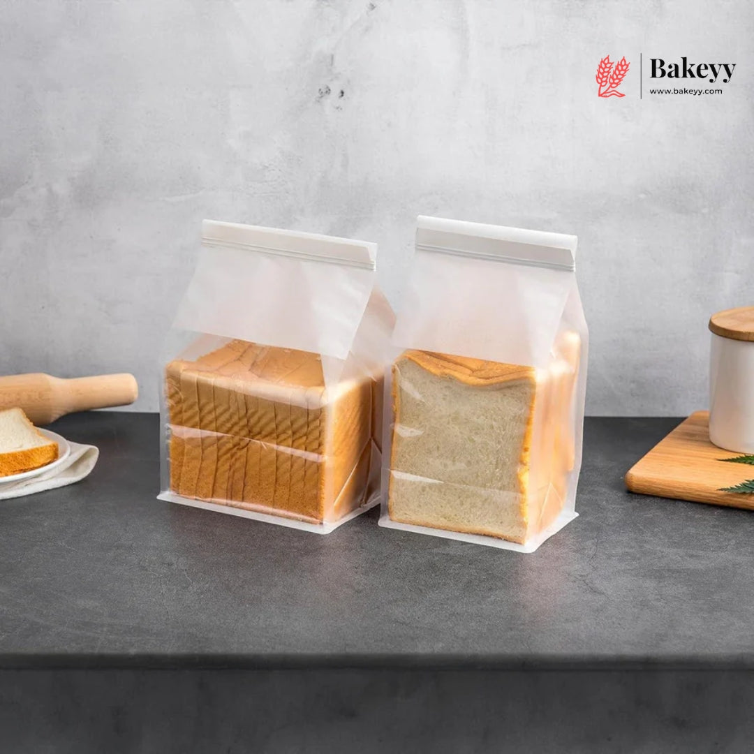 White Kraft Paper Bread Bags with Clear Window | Bakery Bags Tin Tie Tab Lock Treat Bag| Pack of 50