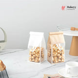 White Kraft Paper Bread Bags with Clear Window | Bakery Bags Tin Tie Tab Lock Treat Bag| Pack of 50