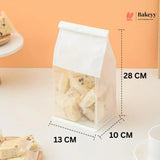 White Kraft Paper Bread Bags with Clear Window | Bakery Bags Tin Tie Tab Lock Treat Bag| Pack of 50