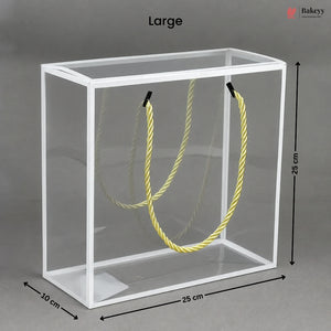 White PVC Transparent Gift Bag with Gold Rope Handle | Clear Premium Hamper Packaging Box | Pack of 10