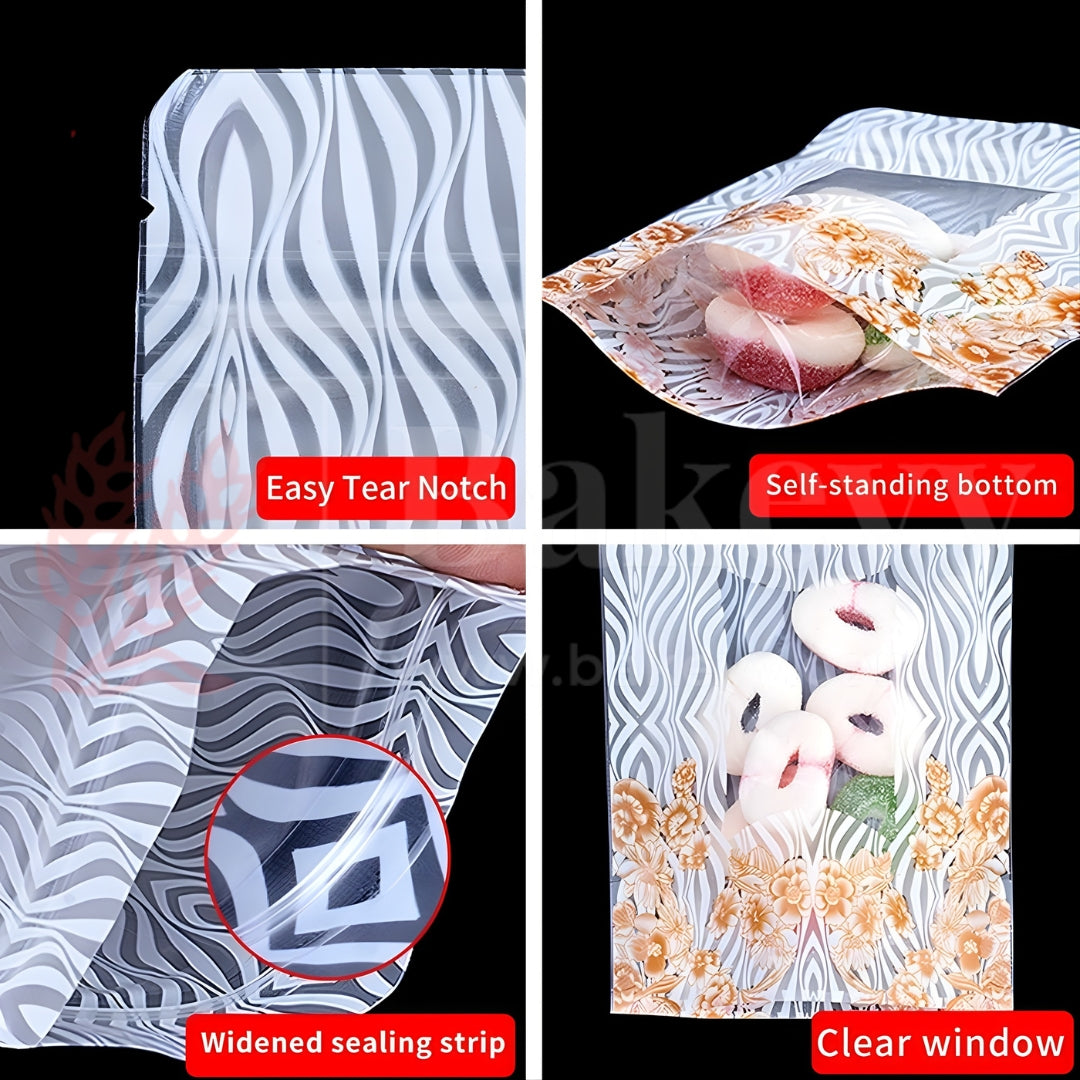 Plastic wrap packaging with features highlighted on a black background