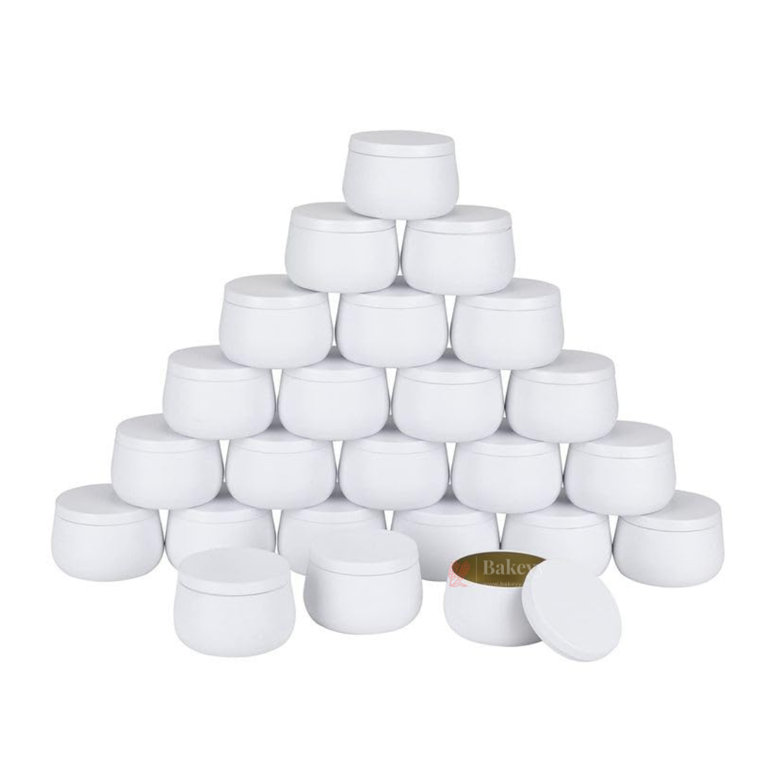 White Metal Candle Tin Box With Lid | Empty Decorative Tin Box | Candle Tin Box | Pack of 8