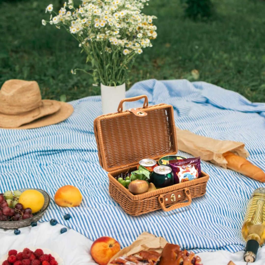 Handcrafted Multipurpose Storage Basket with Handle | Brown and White | Pack of 1