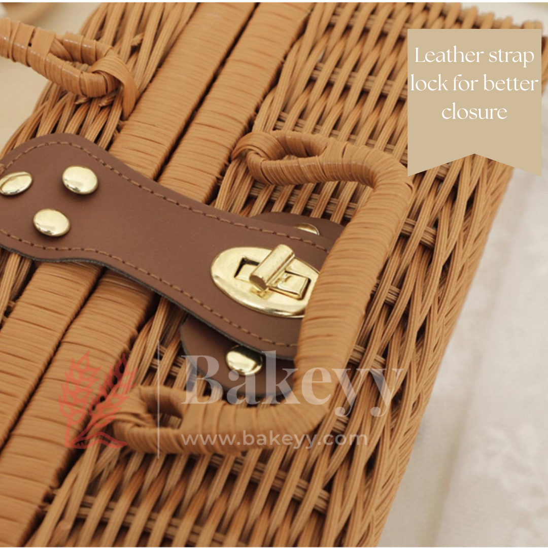 Handcrafted Multipurpose Storage Basket with Handle | Brown and White | Pack of 1