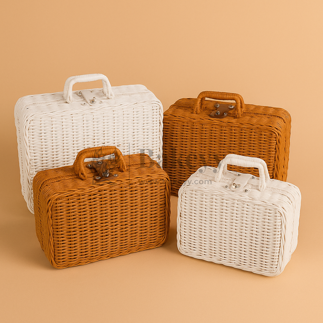 Handcrafted Multipurpose Storage Basket with Handle | Brown and White | Pack of 1