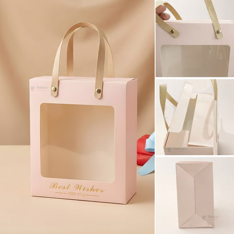 Window Gift Carry Bag with Attached Hard Paper Handles | Premium Display Gift Bag | 2 Color Options | Pack of 20