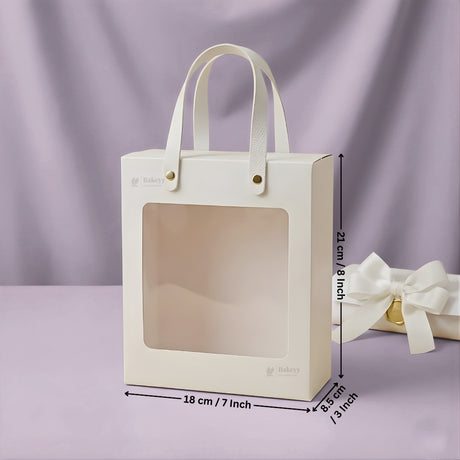 Window Gift Carry Bag with Attached Hard Paper Handles | Premium Display Gift Bag | 2 Color Options | Pack of 20