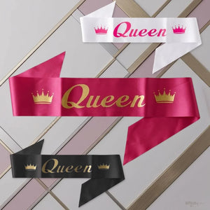 Women_Queen_Satin_Party_Sash_with_Crown_Design_Pack_of_1 - Bakeyy.com