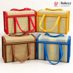 Wooden Basket with Woven Handle | Multiple Colours | Pack of 1