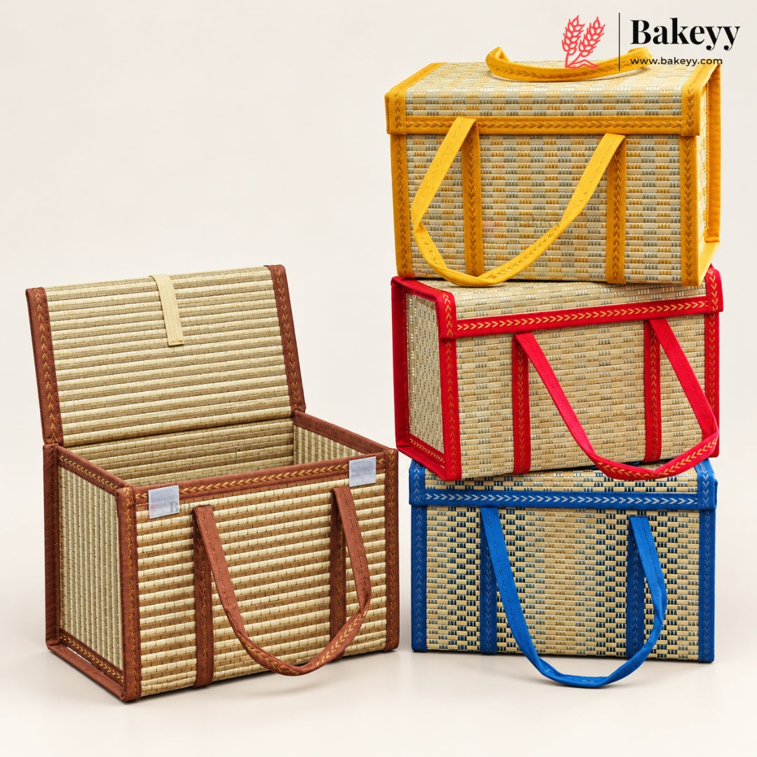 Wooden Basket with Woven Handle | Multiple Colours | Pack of 1