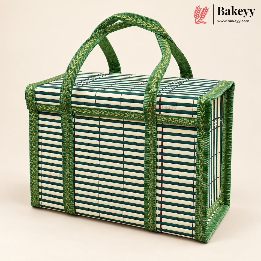 Wooden Basket with Woven Handle | Multiple Colours | Pack of 1