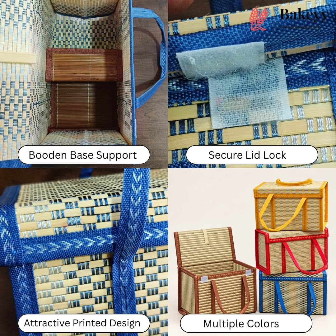 Wooden Basket with Woven Handle | Multiple Colours | Pack of 1