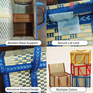 Wooden Basket with Woven Handle | Multiple Colours | Pack of 1