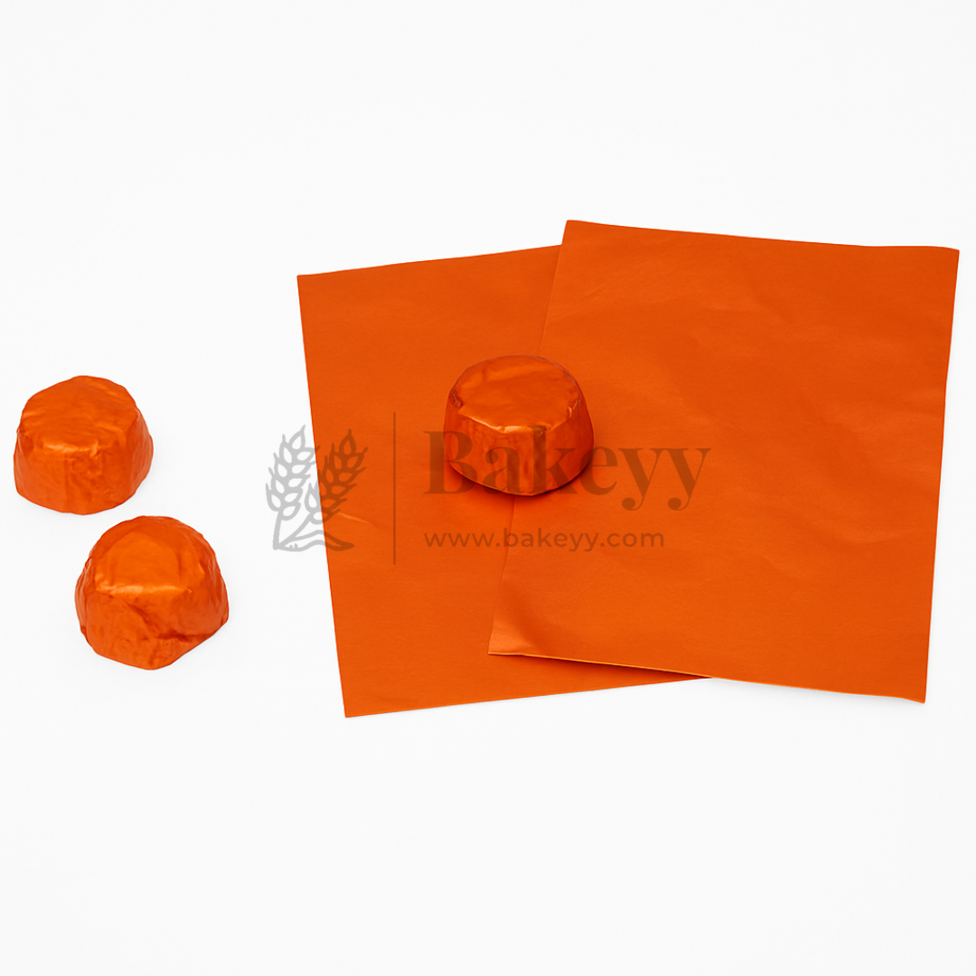 Small Aluminum Chocolate Wrapping Paper | Pack of 200 - Bakeyy.com - India - Small Aluminum Chocolate Wrapping Paper | Pack of 200 - Orange