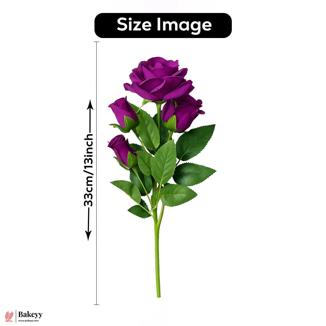 Artificial Purple Rose Bouquet – 33cm | Decorative Faux Flower Bunch for Home & Gifting