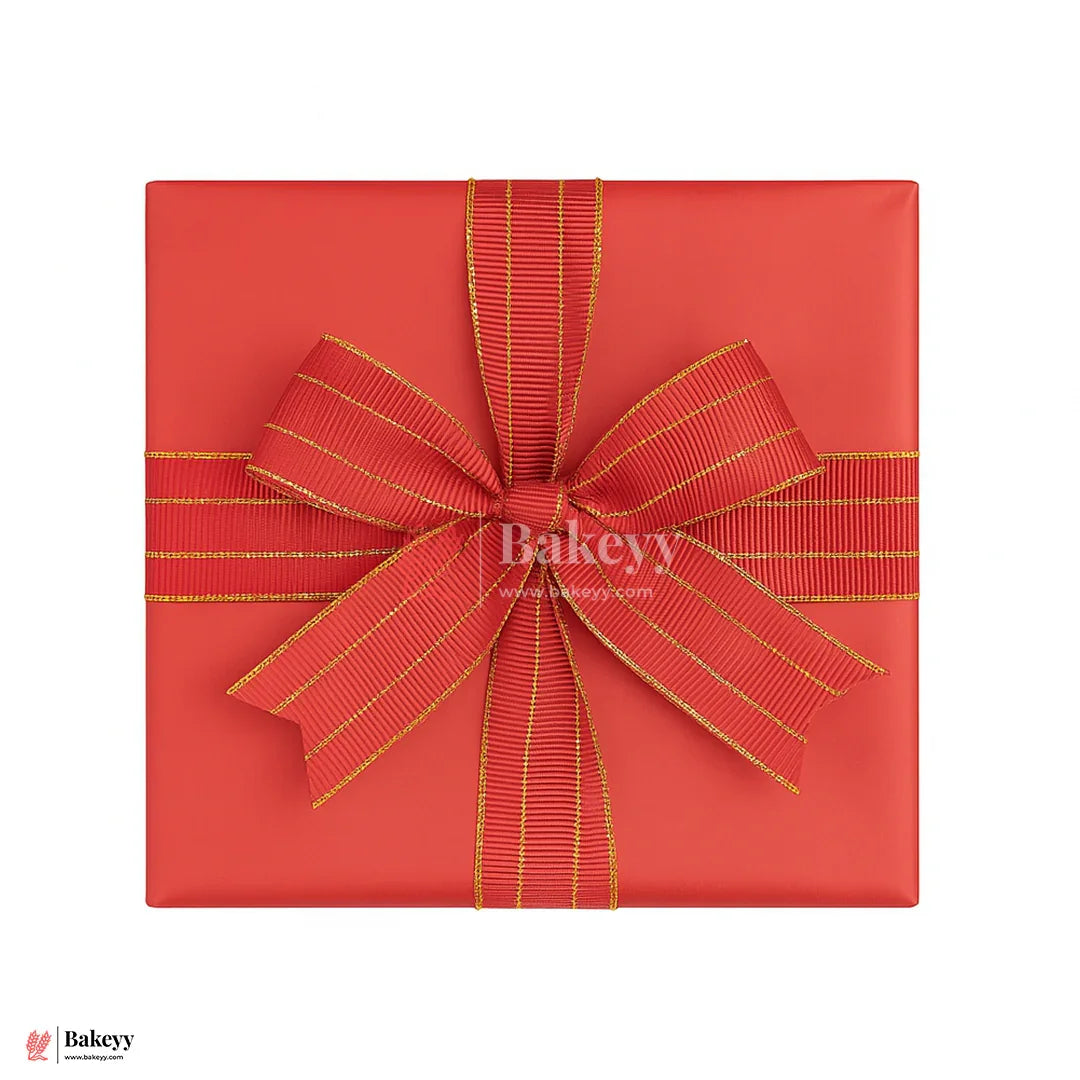 18mtr Premium Red Grosgrain Ribbon with Golden Stitch – 1 Inch | Ideal for Gifting & Crafting