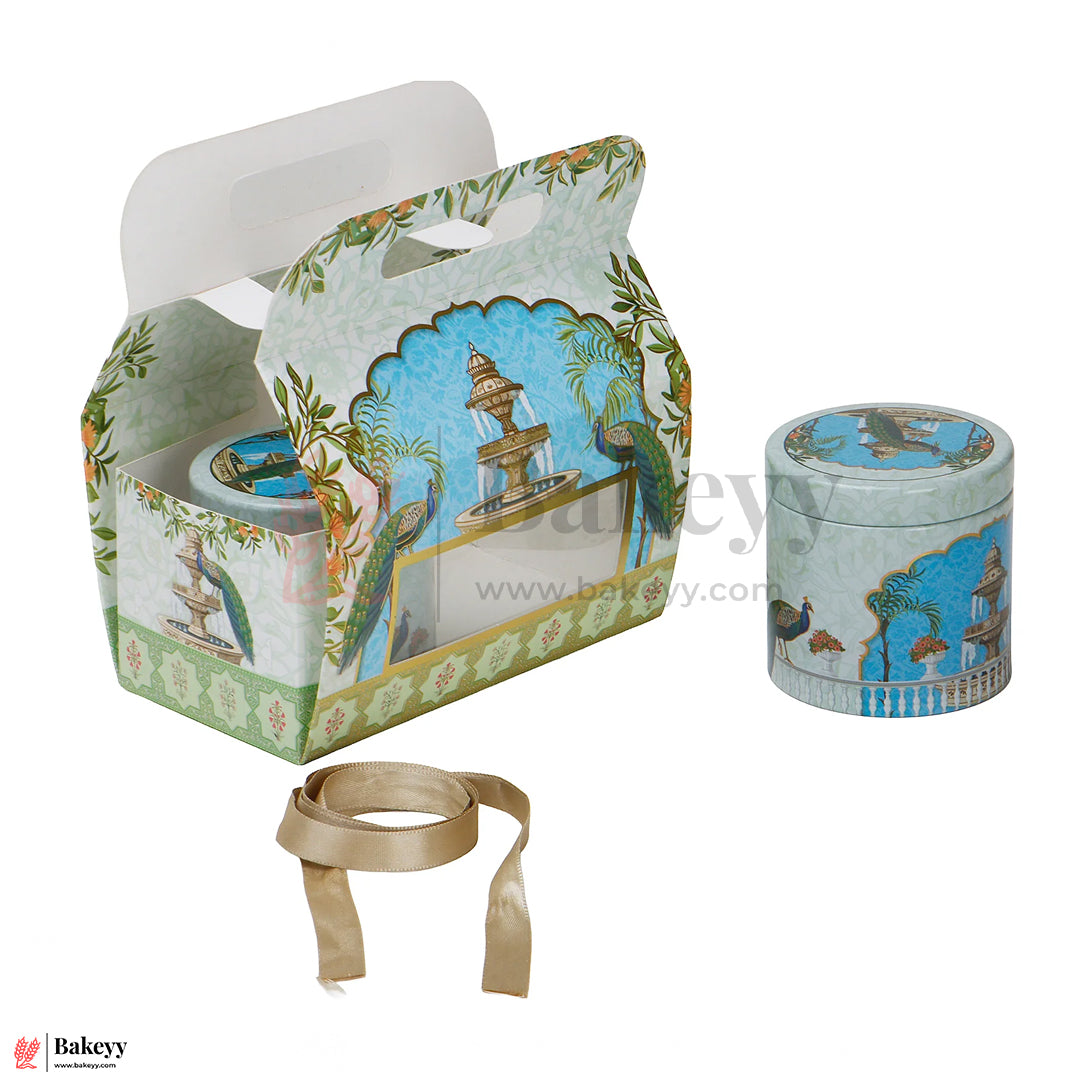 7x3.75x7 inches Premium Peacock Design Gift Box with 2 Decorative Tins | Empty Gift Packaging| Pack Of 10