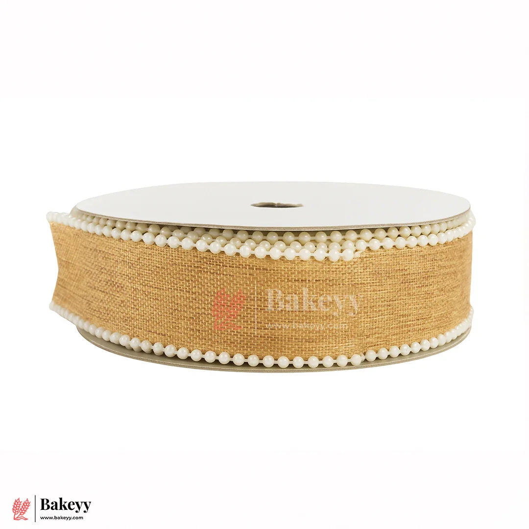 9mtr Jute Ribbon Roll with Pearl Edge | Sand Brown Color