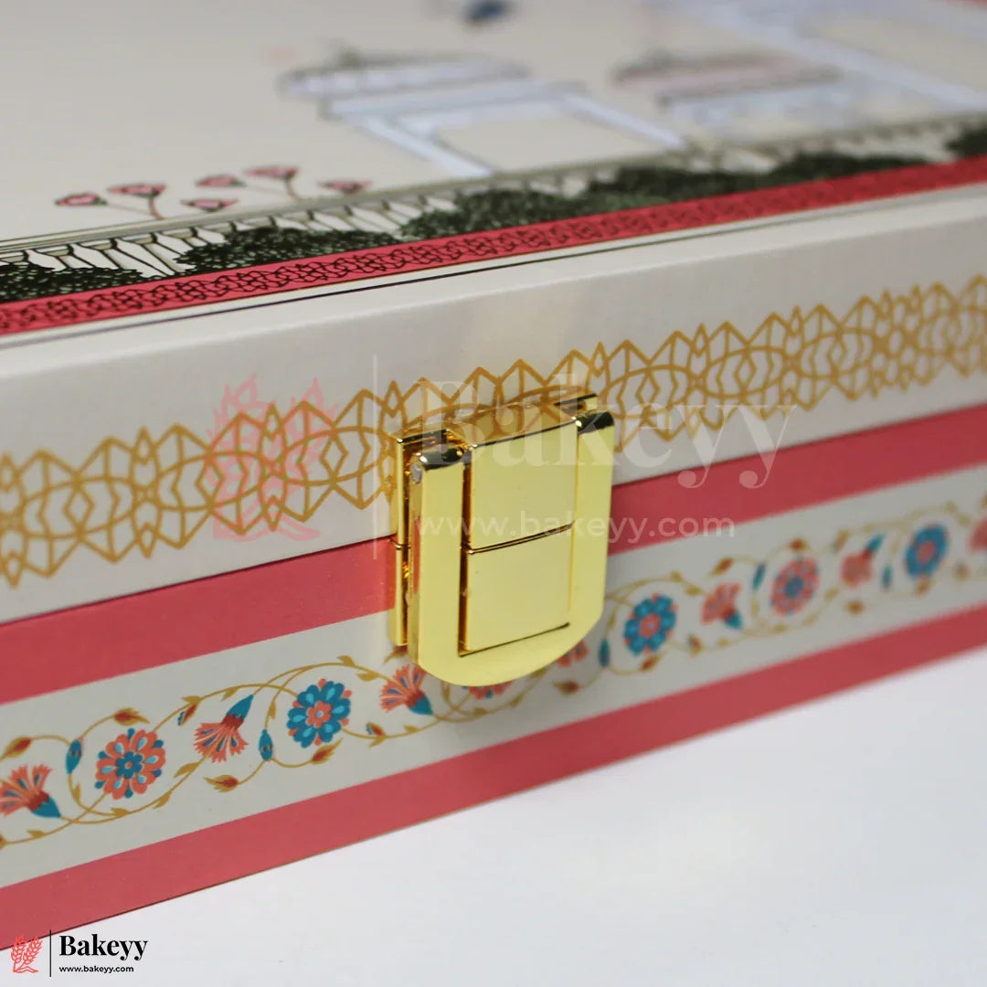 24cm x 24cm x 5cm | Elegant MDF Gift Hamper Box – Pink Heritage Dome Design | Pack of 1